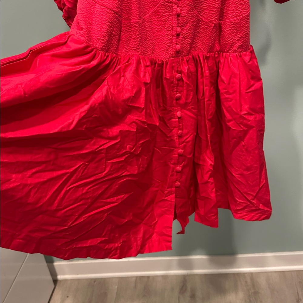 Like new- Red Puff Sleeve Dress - Picture 4 of 7